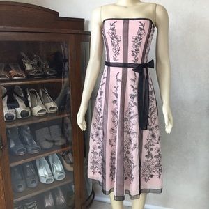 BCBG MaxAzria Pink and Black Lace Strapless Dress